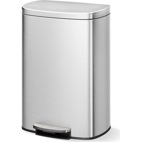 Poubelle de cuisine 50 L à pédale, acier inoxydable ovale – Couvercle Soft Close silencieux – Seau intérieur amovible, anti-traces, base antidérapante – Gris (1/5)