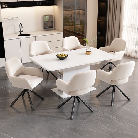 Set salle à manger extensible blanc avec 6 chaises, rangement, pour salle à manger – MEUBLIV (1/5)