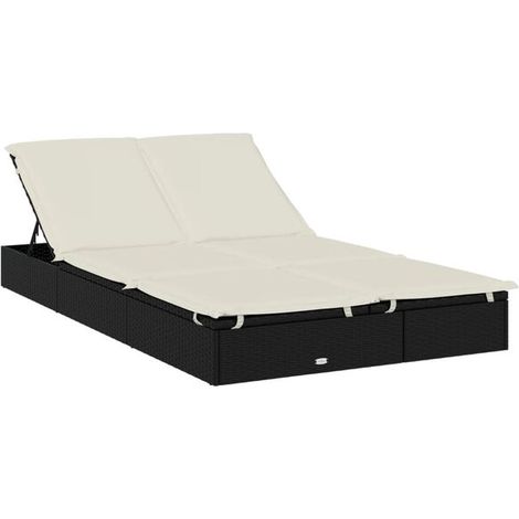 Fauteuil inclinable double avec coussin d'assise en résine tissée noire (1/5)