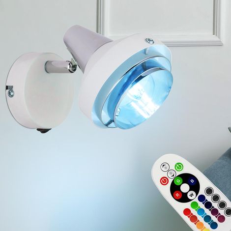 Applique murale spot mural lampe spot spot mural spot, spot mobile télécommande changeur de couleur dimmable, LED 3,5W 320Lm blanc chaud, LxHxÜ 10x11,5x15cm