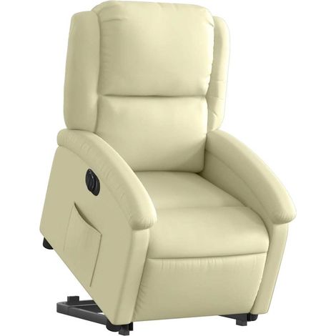 vidaXL Poltrona Alzapersona Reclinabile Elettrica Crema in Vera Pelle (1/5)