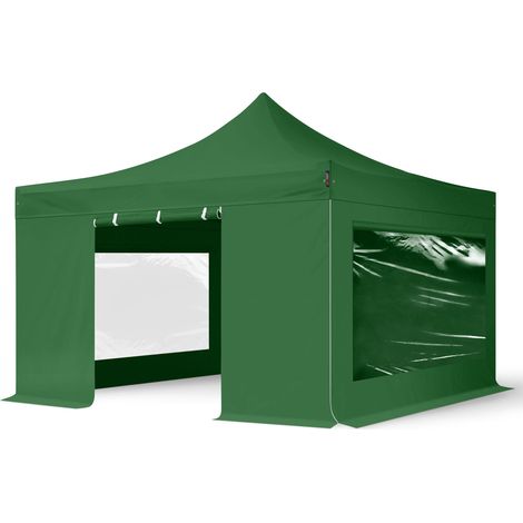 4x4 m Faltpavillon PROFESSIONAL Alu 40mm, Seitenteile mit Panoramafenstern, dunkelgrün