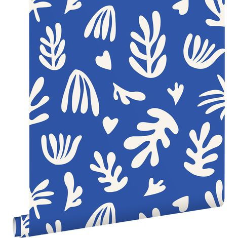 papier peint plantes dans le style Matisse bleu et blanc  - ESTAhome (1/5)