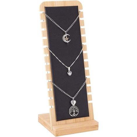 Halskettenständer aus Holz, Staffelei-Halskettenständer, Schmuckständer, Halsketten-Vitrinenhalter, Schmuckplatte, Halskettenhalter mit 12 Steckplätzen, für Halskette, Anhänger (1/4)