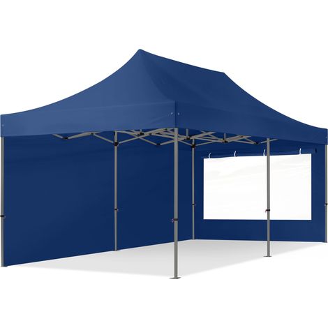 3x6m gazebo pieghevole con laterali (finestre panoramiche), PREMIUM acciaio, blu scuro (1/5)