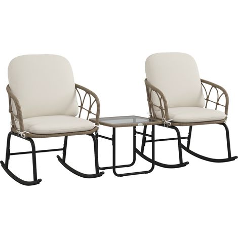 Set de Chaises de Terrasse en Rattan PE, Style Bohème, Résistant aux Intempéries, Couleur Crème (1/5)
