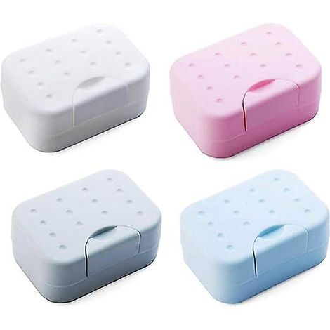 lot De 4 (bleu + Blanc + Rose + Gris) - Porte-savon De Voyage, Porte-savon Avec Couvercle, Porte-savon Avec Couvercle, Porte-savon En Plastique, P (1/5)