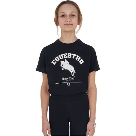 14 ANNI, Nero: T-shirt bambina con stampa Jumping Horse Club in cotone