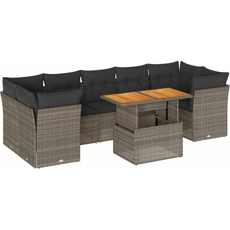 Set de sofás de jardín y cojines 8 piezas ratán sintético gris vidaXL (1/5)