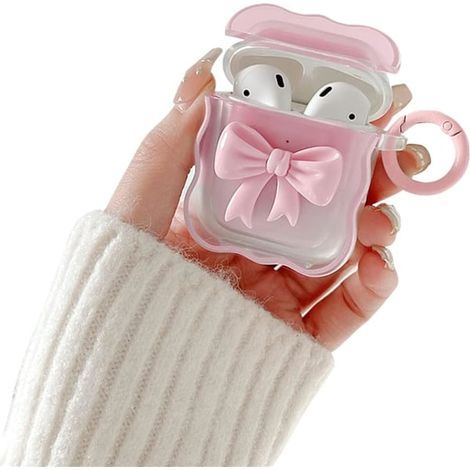 Étui compatible avec les AirPods 2 et 1. Coque souple transparente en TPU avec un joli nœud papillon coloré en 3D. Résistante aux chocs et dotée d'un porte-clés. Compatible avec les AirPods 2 et 1 (ro (1/5)