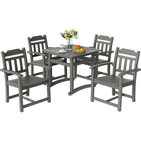 Salon de Jardin Extérieur 5 Pièces Ensemble Table et Chaises de Jardin en Polystyrène Imperméable Capacité de Charge 150 kg Mobilier de Jardin pour Patio Terrasse Balcon Arrière-cour Gris Clair (1/5)