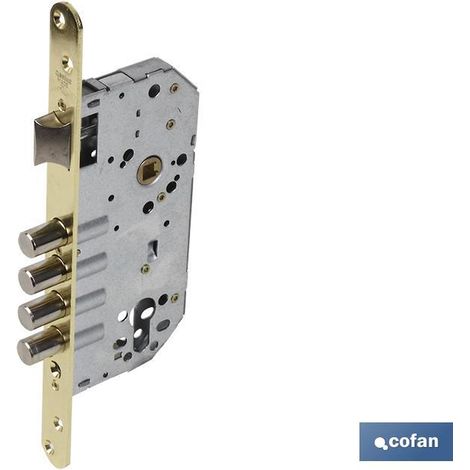 Serrure à mortaise 4 B-Round+D85 E50 Gâche en laiton (pour bois) (1/2)