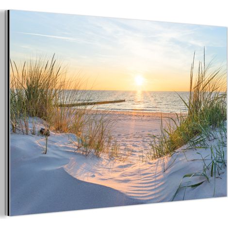 TABLEAU EN MÉTAL Plage - Soleil - Dune - Herbe - Sable - Horizon Tableau Décoration Murale 60x40 (1/5)