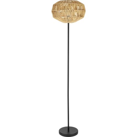 Piantana Rustico Country Sheldon Acciaio Nero Legno Effetto Legno 1 Luce E27