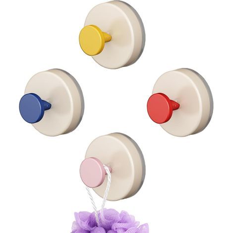 Juego de 4 ganchos con ventosa para cocina y baño, toallero reutilizable, ganchos de pared sin perforación, ganchos multifuncionales resistentes para albornoz, bata o esponja vegetal (1/5)