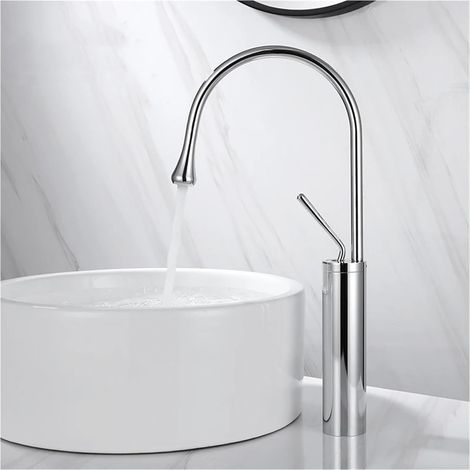 Mitigeur d'Évier Rétractable, Robinet de Cuisine Pivotant 360° avec Bec Haut, Robinetterie Mélangeur Eau Froide et Chaude, Finition Chromée, Hauteur 45cm (1/4)