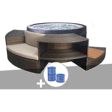 Spa portable Netspa semi-rigide Vita rond Bulles 4 places avec mobilier + 3 cartouches de filtration (1/2)