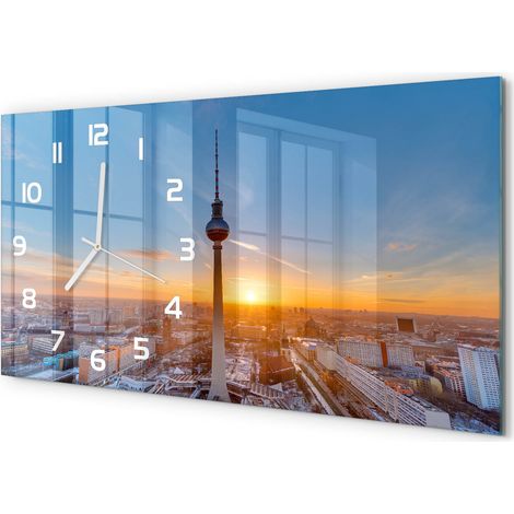 Grande Horloge Murale Salon 60x30 cm Verre Trempé Mouvement Silencieux Tour de télévision (1/5)