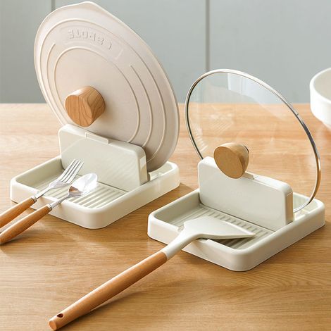 Porte-cuillères 2 pièces - support pour couvercles de casseroles - porte-ustensiles de cuisine - plan de travail multifonctionnel - support pour cuillères de cuisine - pliable - 12 x 9 x 5 cm - blanc (1/5)