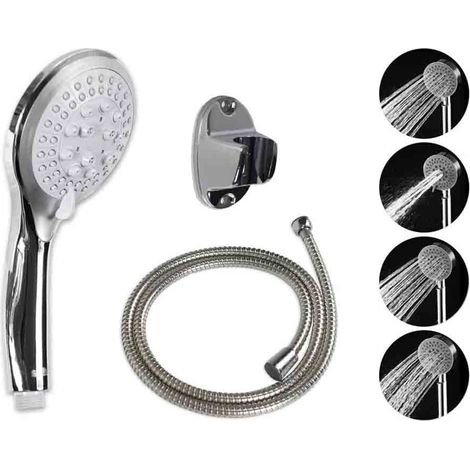 Soffione con tubo flessibile da 1,8 metri doccetta a mano telefono da vasca doccia per bagno con supporto staffa a muro fissaggio con viti a parete grigio diametro 12 cm (1/2)