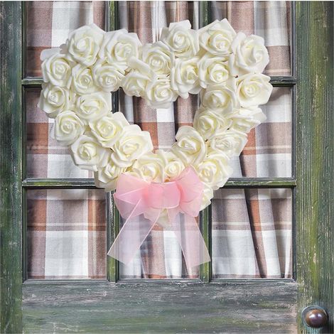 Guirlande De Roses Blanches - Couronne En Soie Pour Décoration De Porte Extérieure - Idéale Pour Mariage Fête Des Amoureux Et Scènes Romantiques - 1 Pièce