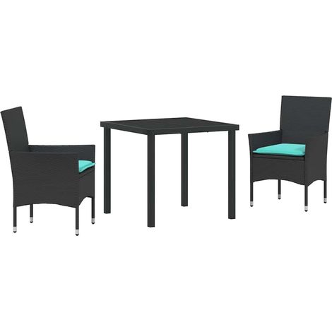 Table and Chair Set with Cushion 3 pcs Black PE Rattan vidaXL (1/5)
