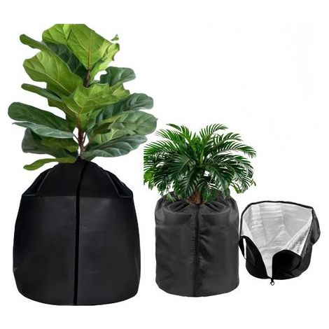 50 x 45 cm - Sac de protection thermique pour plantes en pot - Avec cordon de serrage - Protection hivernale pour plantes en pot - Protection contre le gel - Noir (1/5)