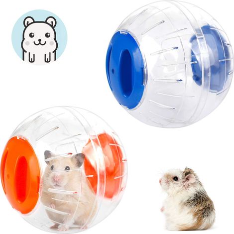 Boule d'Exercice de Hamster 2 Pcs Balle de Hamster 2 Couleur Ballon de Jouet de Gerbille Plastique Petit Balle Portatif pour Courir Jogging Sport Hamster Gerbille Animal de Compagnie(Orange, Bleu) (1/5)