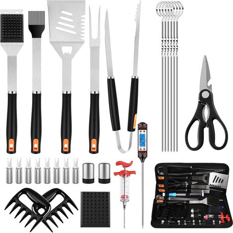 Utensilios para barbacoa, kit de herramientas para barbacoa de acero inoxidable de 28 piezas con bolsa de almacenamiento, juego de barbacoa portátil para exteriores, regalo ideal para barbacoa para ho (1/4)