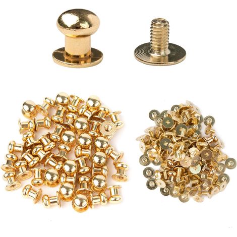 50 sets Bouton de Col à Vis Rivet Cuir Dorée Clou de Cuivre de Tête Ronde Rivet à Clous pour Bricolage Accessoires en Cuir Ceinture Bracelet Bricolage (1/5)