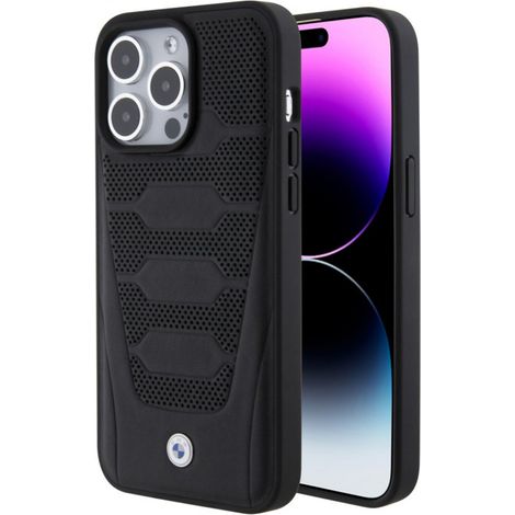 BMW BMHCP15X22RPSK iPhone 15 Pro Max 6,7" Noir/Noir Motif de sièges en cuir