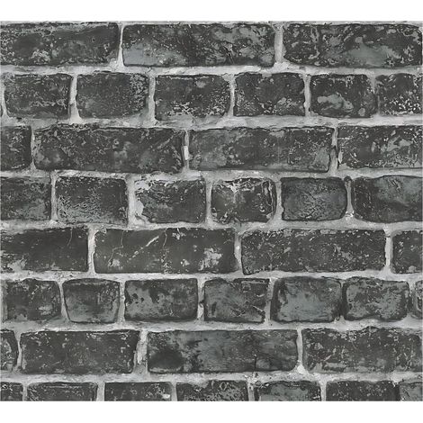 Carta da parati a pietre e mattonelle Profhome 306822 Carta da parati TNT liscia con elementi di natura opaca nero grigio 5,33 m2 (1/5)