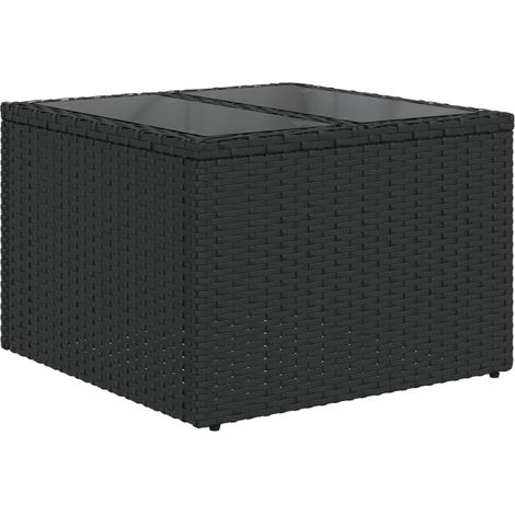 Garden Table with Glass Top Black 55x55x37 cm Poly Rattan vidaXL (1/5)