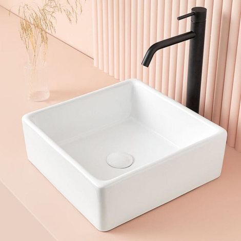 Lavabo blanco brillante sobre encimera cerámico CAGLIARY 37,5 x 37,5 cm (1/5)