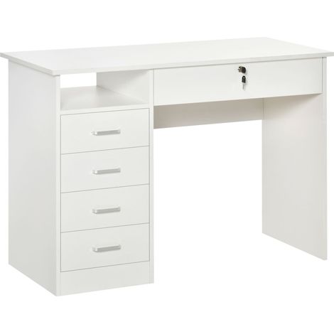Scrivania da Ufficio 110x50x76 cm 5 Cassetti in Legno Bianco (1/5)