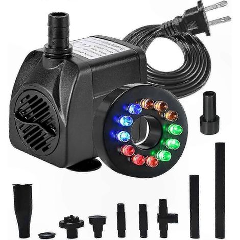 Pompe de fontaine LED submersible adaptée aux bassins et aquariums, dotée d'un éclairage à 12 couleurs et d'une fonction de jet d'eau en forme de champignon. (1/4)