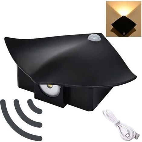 Applique murale LED à batterie détecteur de mouvement USB 3000K blanc chaud noire (1/4)