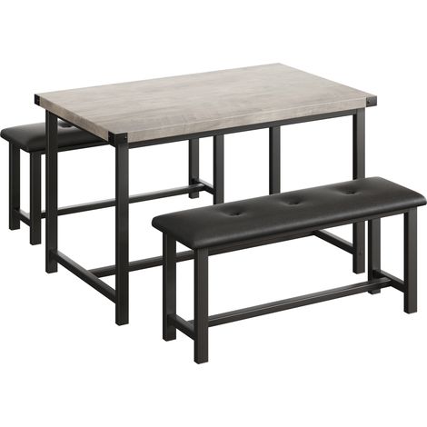 Ensemble de table de salle à manger pour 4 personnes, table de cuisine avec bancs, table de salle à manger rectangulaire avec 2 bancs rembourrés,112x70x75CM,Gris (1/5)