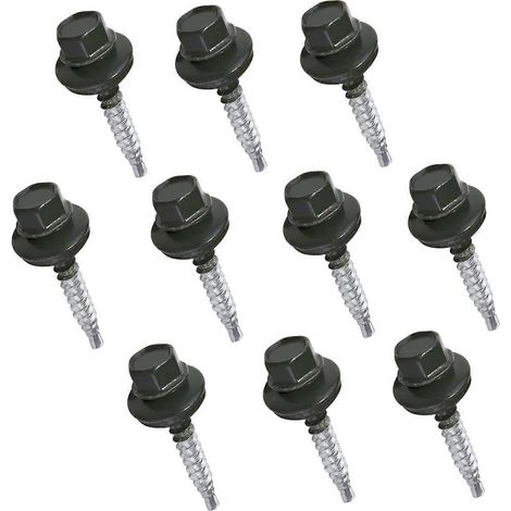 C57210 - Jeu de 10 vis autoperceuses métal sur bois 4,8 x 35 mm + rondelle d'étanchéité EPDM - RAL 7016 - Tête hexagonale de 8 mm (1/5)