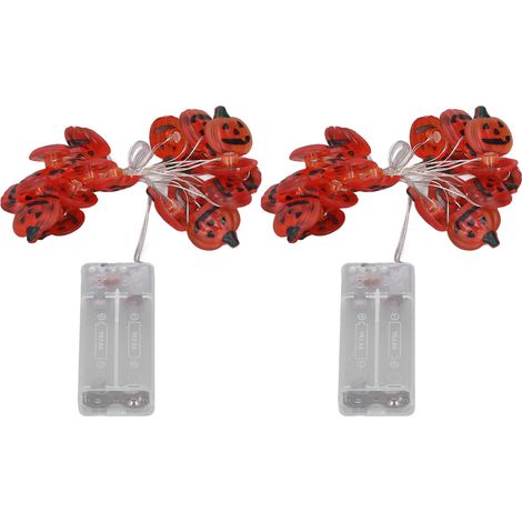 Lot de 2 guirlandes lumineuses citrouille de 2 mètres, 20 lumières, étanches, portables, en plastique, sans prise, pour la décoration d'Halloween (1/5)