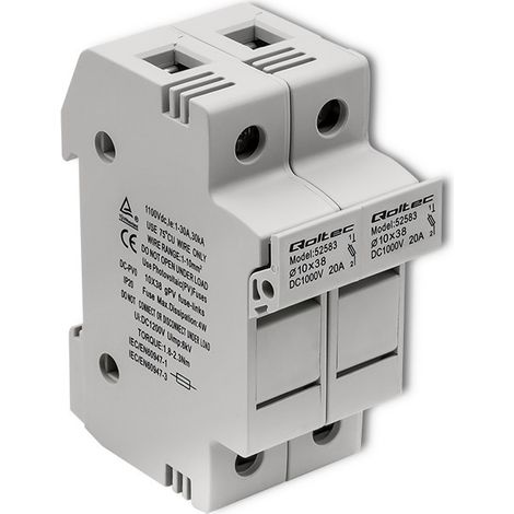 Base portafusibles Qoltec + fusible CC  2P  1000 V  20 A  10 x 38  Solar (1/5)