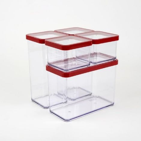 Boîte Hermétique Alimentaire Lot de 5 en PP Transparent Rouge (1/5)