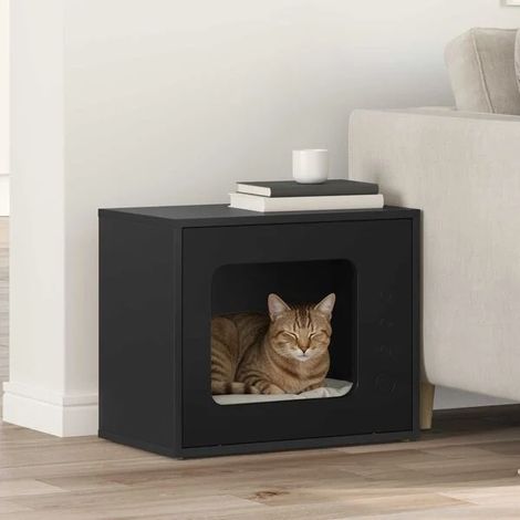 Maison pour chat noir, 51 x 30 x 42,5 cm, bois d'ingénierie.