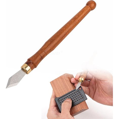 Cuchillo de calcar, herramienta para grabar madera, hoja de acero de alto carbono de doble bisel con mango de madera, herramienta de primera calidad para tallar. (1/5)
