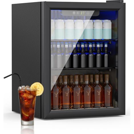 Refroidisseur de Boissons 70 Canettes / 50L, Mini Réfrigérateur avec Porte transparente, Étagères réglables pour Sodas, Petit Réfrigérateur avec Affichage Numérique pour Bar (Noir) (1/5)