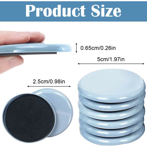 Patins pour meubles, lot de 16, patins ronds auto-adhésifs pour pieds de chaise, pour moquette, tapis et surfaces dures, pour le déménagement de meubles, patins pour moquette (25 mm, 50 mm) (1/5)