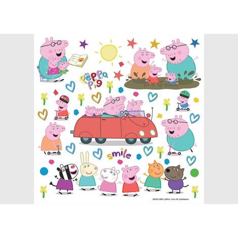 Stickers Peppa Pig et sa famille dans la voiture - 1 planche 30 x 30 cm (1/5)
