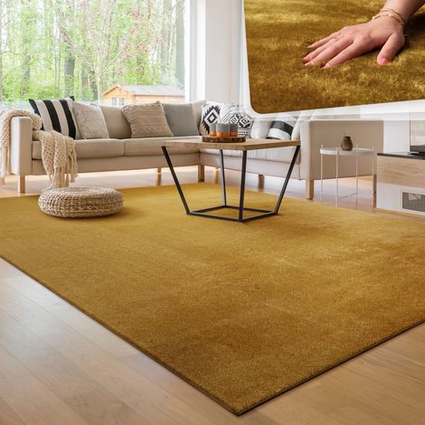 Paco Home Alfombra Moderna para Salón a Pelo Corto Lavable Suave Uni Efecto Piel Antideslizante Amarillo, 300x400 cm