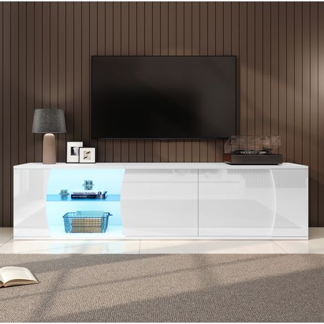 Mueble TV 180 x 40 x 45 cm con LED, 3 puertas, blanco DESVIAE (1/5)