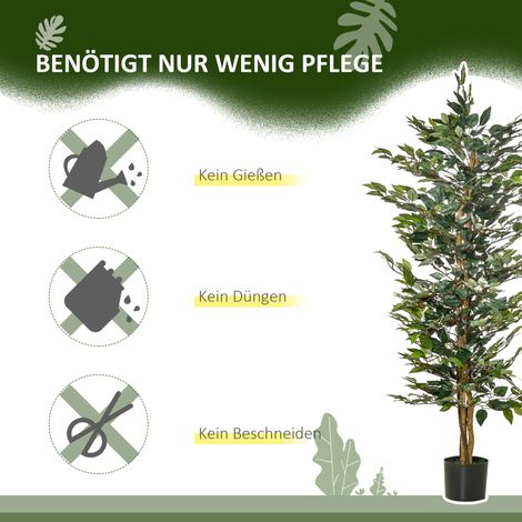 Ficus artificiel 150 cm, plante décorative en plastique pour intérieur et extérieur, arbre synthétique vert dans pot en résine, entretien facile, sans entretien. (1/5)